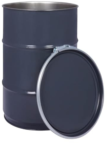 Fût en acier de 60 litres avec couvercle amovible - Fût d'huile en métal - Convient pour l'aspiration de poussière cyclonique - Gris