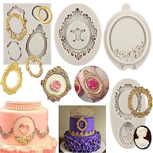 Sijiangmold Silikonform für Fotorahmen, Fondant, Bilderrahmen, Vintage-Stil, für Kuchendekoration, Cupcake-Topper, Süßigkeiten, Schokolade, Modelliermasse, Gummipaste, 4 Stück