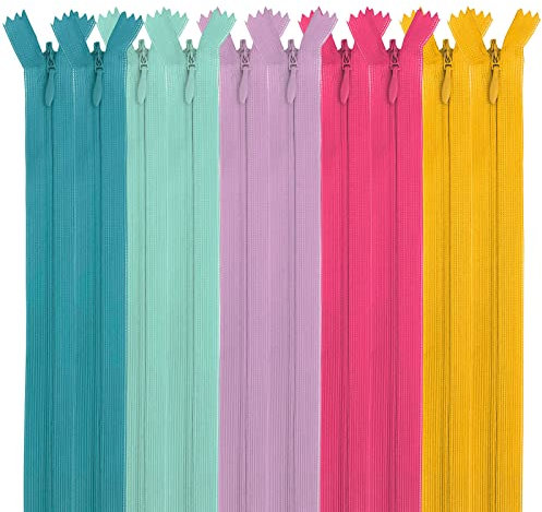 MARARDI [Packung 10] Unsichtbaren Reißverschlüssen [Mehrfarbig] Nylon [30 cm] Nähen und Basteln zum Kleidung Taschen Stoff für Nähmaschine Patchwork Plastik Baumwolle Zipper mit Metallreißverschluss