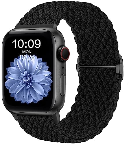 CeMiKa Geflochtenes Armband Kompatibel mit Apple Watch Armband 45mm 44mm 42mm 49mm 46mm für Damen Herren, Elastisches Solo Loop Nylon Armband für iWatch Series 10 9 8 7 6 5 4 3 2 1 SE Ultra 2, Schwarz