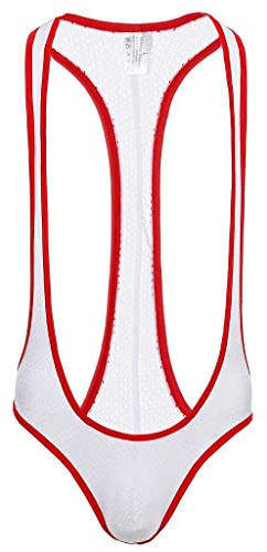 ROSVAJFY Men's Jockstrap Suspender Bodysuit Sexy Wrestling Singlet High Cut Thong Leotard Breathable Mankini Underwear One-Piece Swimwear Briefs (UK, Alpha, One Size, Regular, Regular, White)