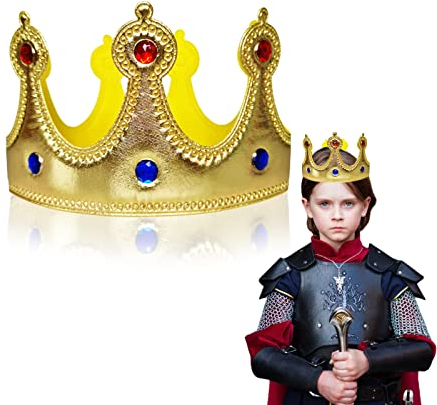 VIKSAUN König Krone Gold, Königskrone Königinnen Krone mit Strass Royal Crown Tiara Kostüm Zubehör, DIY Party Goldfolie Krone Hut für Junge Mädchen Prinzessin Geburtstagsfeier (1 Stück)