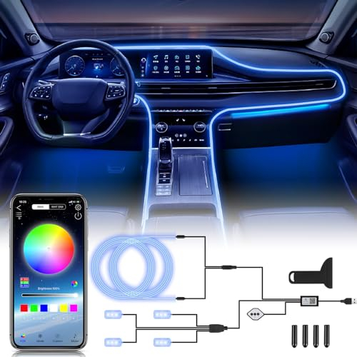 OMECO LED Innenbeleuchtung Auto USB Ambientebeleuchtung 4m 5050RGB mit Fußraumbeleuchtung und Kontroller 12v Streifen Innenbeleuchtung Atmosphärenlicht Fußraum wasserdichte Musik Strip Set