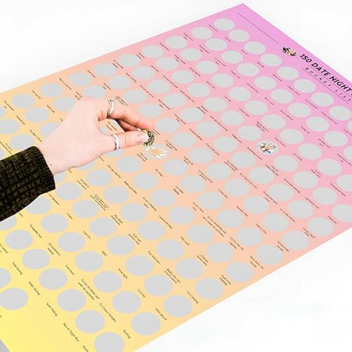 The HSAK Company 150 Date Ideas Scratch Off Poster - Couples Bucket List, Adventure Challenge, Fun Gift for Him Her Anniversary Valentine's Day