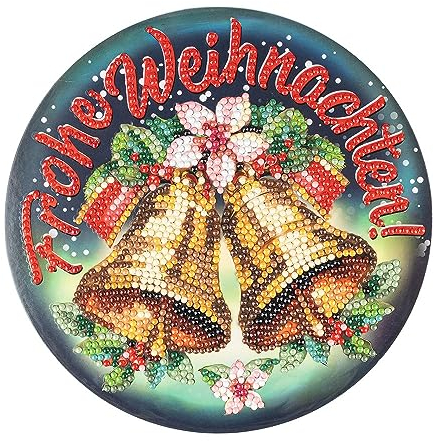 Ideen mit Herz Diamond Painting Fensterbild | doppelseitiger Druck | Ø18,3 cm | inkl. Diamond Painting Steine, Werkzeug und Zubehör (Glocken | Frohe Weihnachten)