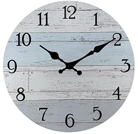 Plumeet 25cm Holz Wanduhr Rahmenlose Wanduhr mit Geräuschlosem Quarzwerk Moderner Rustikale Küsten Country Village Uhr Dekoration Wohnzimmer Schlafzimmer Küche