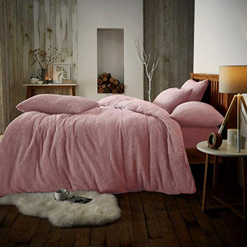 LIZZIE JACOBS Teddy Fleece Luxurious Duvet Cover Sets Super Soft Warm Cosy Sherpa Fleece WInter Quilt Cover Sets Reversible Bedding Sets (Single, Pink), GCTSFB-14