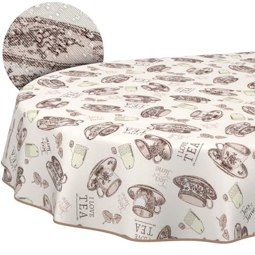 ANRO Tischdecke abwaschbar Teezeit mit Saum oval 180x140 cm In-/Outdoor | mit Saum eingefasst – schmutz- & wasserabweisend, pflegeleicht – waschbar bei 30 °C – ideal für Garten, Terrasse & Esszimmer