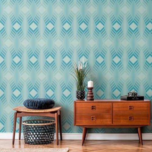 A.S. Création 395321 Papier peint intissé style rétro années 70 8,50 m x 0,53 m Bleu clair Turquoise Blanc 8,50 x 0,53 m