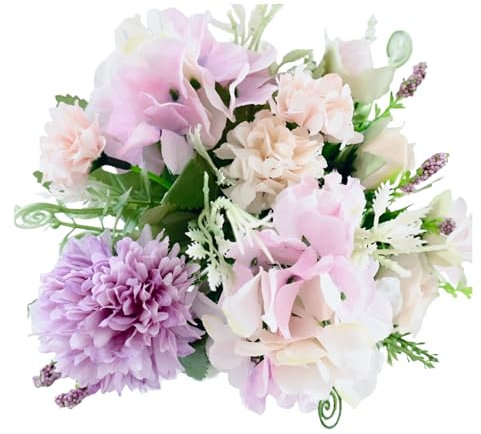 The Baked Studio Künstlicher Blumenstrauß aus Seide (Pfingstrose Rose Hortensie Laub) – realistische Kunstpflanze für Kuchendekoration, Heimdekoration, Hochzeiten, DIY und Handwerk (Flieder)