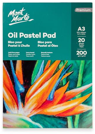 Mont Marte Pastellpapier A3 – Premium Öl-Pastellblock – 20 Blätter – 200g/m² – Ideal für Pastellkreide und Ölpastell