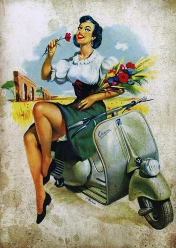 KUSTOM ART Wandposter Motorrad Roller Pin-Up Kunstdruck auf beschichtetem Papier 40 x 30 cm ohne Rahmen