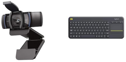 Logitech C920S HD Pro Webcam, Full HD 1080p/30fps Video Calling, Clear Stereo Audio & K400 Plus Wireless Touch TV Keyboard With Easy Media Control and Built-in Touchpad