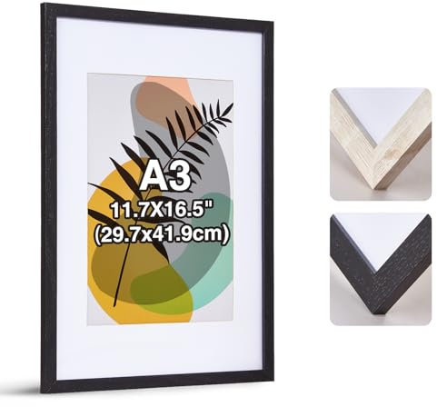 HOUSE DAY Din A3 Bilderrahmen Schwarz,30x42 Groß Bilderrahmen holz,Collage Fotorahmen Mit Passepartout FüR Fotos A4,Mdf Rahmen FüR Familienfotos/Landschaftsfotos/PorträTs