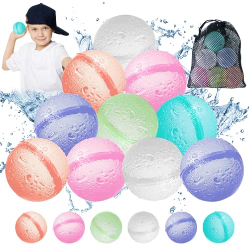 KIKVTER Wasserbomben Wiederverwendbar, 12 Stück Wasserbomben Wiederverwendbar, Wiederverwendbare Wasserbomben, Wasserballons Wiederverwendbar für Party Wasserschlacht