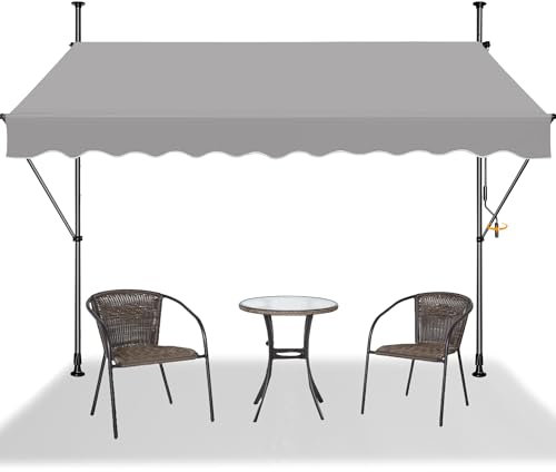SUBTLETY Ausziehbar Klemmmarkise 200cm Breite Sonnenschutz Balkon Markise Höhenverstellbar mit Handkurbel UV-beständig & Wetterfest Sonnenschutzrollo ohne Bohren für Außen Terrase (Hellgrau)