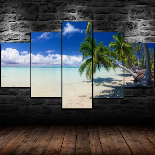 Bilder Abstrakt 5 Teilig Wandbild XXL Natur-Landschaftsmeerblick-Strand-Ozean Leinwand Bild Wandbilder Wohnzimmer Wohnung Kunstdrucke Modern Wandbilder Design Abstrakt Poster Wanddekoration 200x100cm