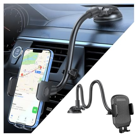 JNNJ Support De Téléphone Portable pour Voiture avec Ventouse, Support Téléphone pour Tableau De Bord Et Pare-Brise Voiture, Support Téléphone Portable Flexible Col Cygne pour Voiture(Fibre Carbone)