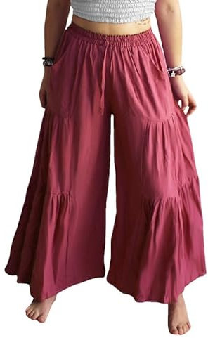 creazioni unique Pantaloni Harem Donna Comodi con Elastico in Vita - Pantaloni da Yoga Etnici Donna Larghi 100% Rayon (Rosa Antico)