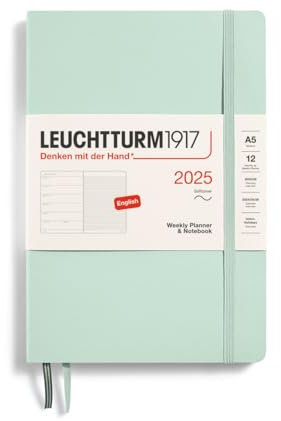 LEUCHTTURM1917 370755 Wochenkalender & Notizbuch Medium (A5) 2025, Softcover, Mint Green, Englisch
