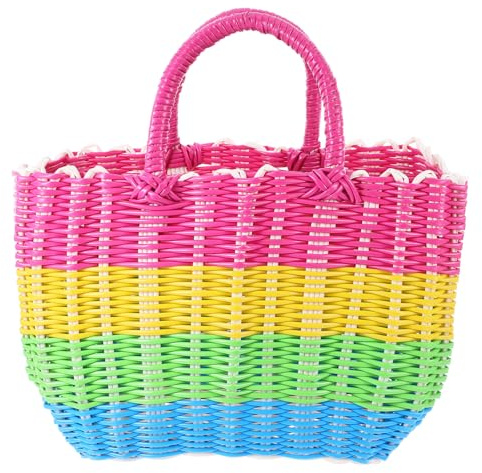 Ciieeo African Market Basket Woven Straw Basket with Handle Grocery Tote Shopping Wicker Picnic Household Storage for Home Outdoor Colorful