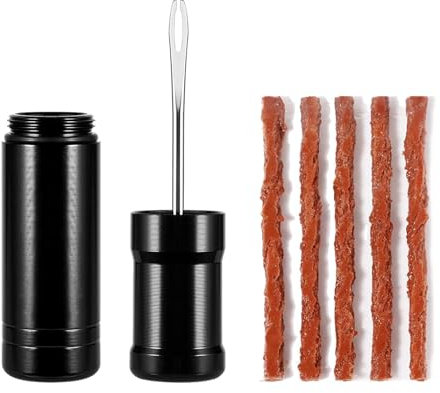 Kit Réparation Tubeless Sans Chambre pour Vélo, Kit D'outils Tubeless Comprend Foret, 5 Bandes Caoutchouc, Conçu pour VTT, Vélos Route , Boîte de Rangement Compacte et Durable, Réparation Rapide