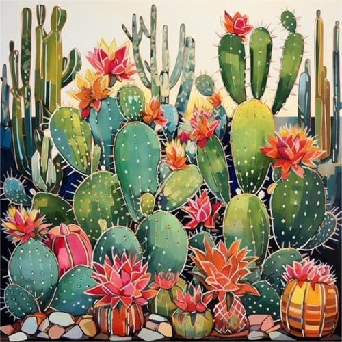 Diamond Painting Kaktus-5D Diamond Painting Erwachsene Kaktus,Landschaft Diamond Painting Bilder Erwachsene für Home Wand Dekor(Kaktus,30x30cm)