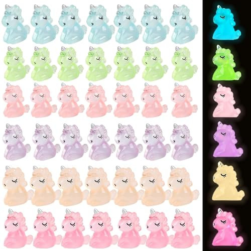 PWCTNT Mini Einhorn Figuren, 49 Stück, Leuchtende Spielzeug, Harz für Garten, Aquarium, Puppenhaus, DIY Basteln, Miniaturstatuen, Heimdekoration