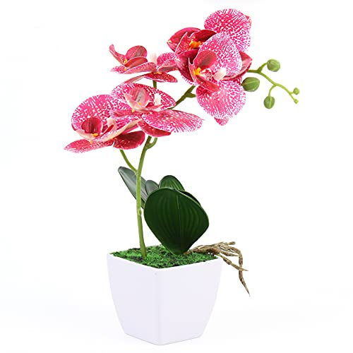 Artificial Flowers with Flower Pot, Artificial Potted Flower, Artificial Flowers Arrangements for Home Decoration Artificial Pink and White Orchid Plant 30cm Tall Artificial Faux Plants Tree In Pot