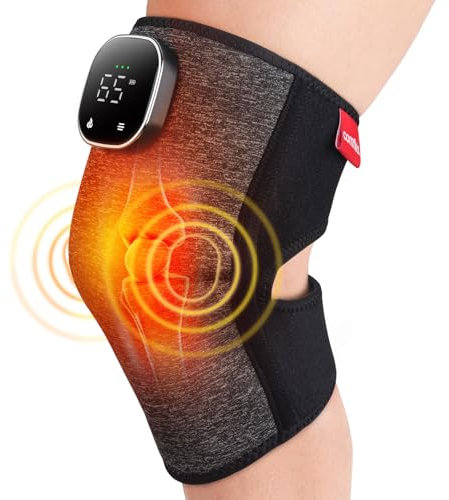 comfheat Kabelloses beheiztes Knie-Massagegerät mit 5 Vibrationsmodi,3 Heizstufen - Weiches Heizkissen zur Linderung von Knieschmerzen und Arthritis,beheizte Kniebandage,Geschenke für Männer,Frauen