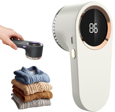 Fusselrasierer Aufladbar, Neues Digitales Display Fusselrasierer Elektrisch, Schnelle Lösung Gegen Pilling in der Kleidung, Pilling Entferner, für Alle Kleidungsstücke (Weiß)