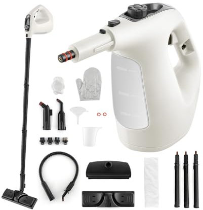 GOPLUS Nettoyeur Vapeur à Main 1400 W, Réservoir 400 ml & Verrouillage de Sécurité, Température 125 °C, Nettoyeur à Vapeur Portable avec 14 Accessoires pour Maison, Voiture (Gris)
