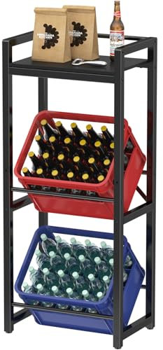 Lifewit Getränkekistenregal mit Ablage für 2 Kisten, 32D x 49W x 117,3H cm Regale für Getränkekisten, Kistenregal Getränkeregal Bierkistenregal Freistehend Kistenständer Wasserkistenregal, Schwarz