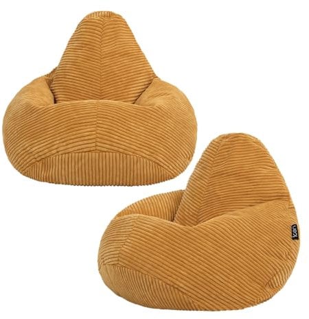 Icon Dalton Sitzsack Kinder, Gelb, 2er Pack, Flauschiger Cord Stoff, Sitzsack Cord mit Füllung, Bequemer Kinder Gaming Sessel, Kuschelsessel, Lese Sessel, Schlafzimmer, Kinderzimmer, Spielzimmer