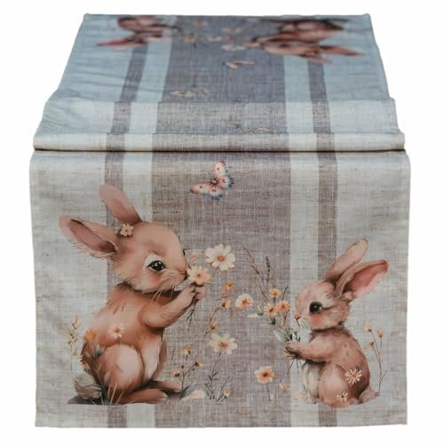 texpot Tischläufer 40 x 140 cm mit Druck Häschen Blumen Ostern Frühling
