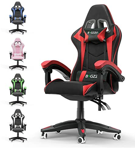 bigzzia Gaming Chair, Ergonomic Gaming Chair, Office Chair, Gaming Chair with Lumbar Cushion and Headrest, Adjustable in Height (without Footrest, Red)