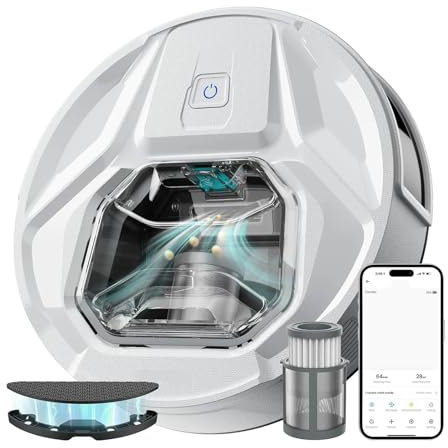 TIEOAXFT M320 Robot Vacuum Cleaner, Strong Suction 6000Pa,Autonomy 210 Minutes, 800ML Visible Dustbin, for Pet Hair for Pet Hair, Hard Floors, Carpet(M320-white)