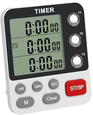 Temporizador de cocina digital – Temporizador de cocción magnético con 3 pantallas separadas – Pantalla grande y temporizador doble cuenta alta/baja de 99 horas – volumen ajustable y luz flash