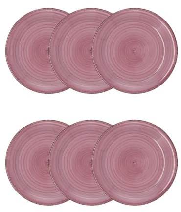 Quid Set de 6 platos postre Vita Peoni de gres 19 cm | Rosa, Gres, formato redondo, acabado brillo, 19 cm, 6 piezas, apilable, apto para microondas