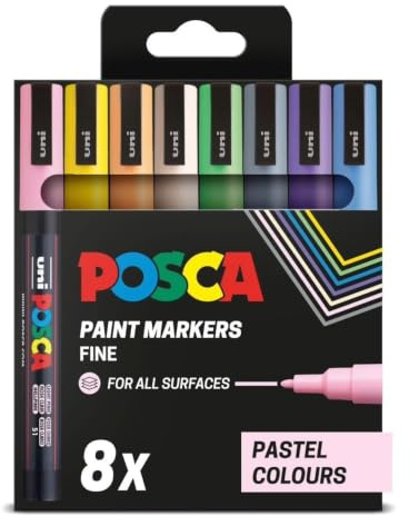 POSCA PC-3M Fine Tip Acrylic Paint Marker Pens, Pastel Colours (8-Pack) | 0.9–1.3 mm Fine Tip, for All Surfaces, Water-Based, Biodegradable Packaging