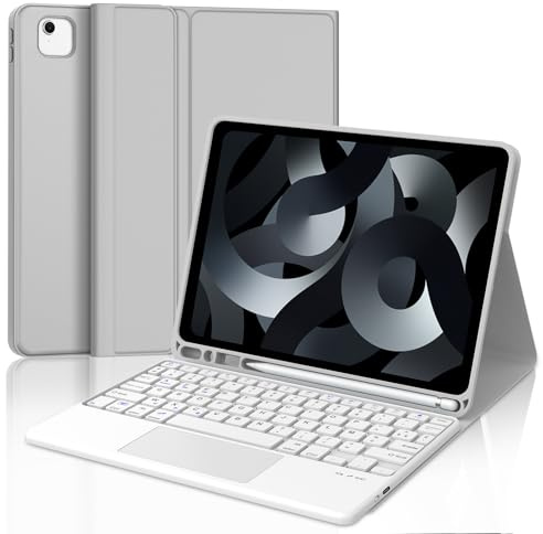 JADEMALL Clavier avec Touchpad pour iPad Air 5 2022/Air 4 2020 10.9 Pouces, AZERTY Clavier Bluetooth Magnétique Détachable avec Pavé Tactile pour iPad Air 5/4 10.9, Gris Clair