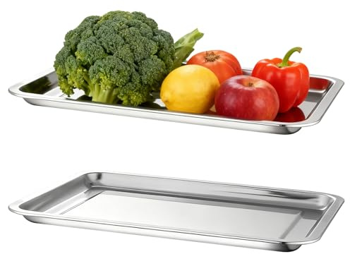 2 Stück Edelstahl Serviertablett, 27 * 20 * 2 cm,Servierplatte Groß, Spülmaschinenfest, Geeignet Für Küchenbars, Partys, Familienessen