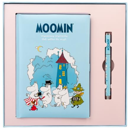 Grupo Erik Moomin Set Quaderno A5 e Penna | Diario Personale | Quaderno Appunti, Bullet Journal, Puntinato, Cancelleria, Copertina Rigida, 192 Pagine 100 g/m², Confezione Regalo