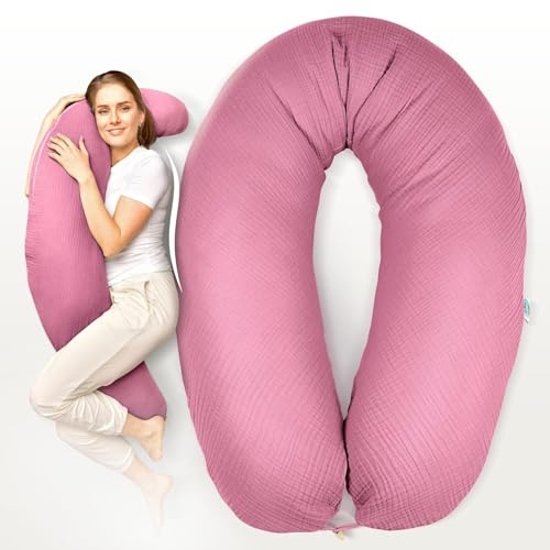 sei Design Stillkissenbezug 100% Baumwolle passend für Stillkissen XXL. Bezug für Schwangerschaftskissen. Seitenschläferkissen 190 x 35 cm. mit Reißverschluss. waschbar und Schadstoffgeprüft