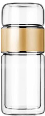 loyimioo Smarte Teebereiterflasche mit Tee-Ei Doppelwandige Glas Teebecher Thermo Isolierflasche mit Edelstahlfilter Ausgießer für Lose Teeblätter, Kräutertee, Eistee (280ml Champagne Gold)