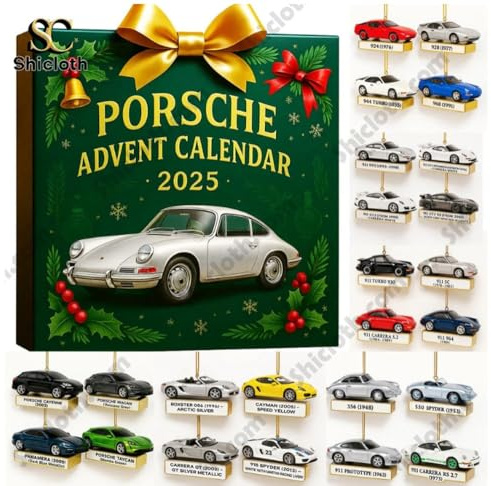 Adventskalender 2025, Erwachsene 2D Acryl Ornamente mit Countdown, Automotive Motorrad Adventskalender 2025 Männer Auto für Baum Fenster Wand Tür Auto Spiegel Dekoration (1)