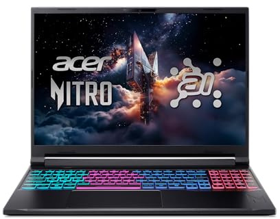 acer Nitro V 16S Ordinateur portable de jeu WUXGA IPS 180 Hz, processeur Intel Core 7 240H, NVIDIA GeForce RTX 5060, rétroéclairage RVB, noir, 16 Go de RAM DDR5, 1024 Go SSD, Windows 11 Famille