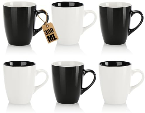 com-four® 6x Kaffemuggar i Keramik 350 ml, modern design för varma | svart vita muggar med handtag