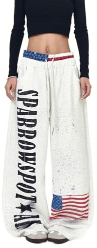 Skateboard Frog Pantalon Jogger Femme Y2K Baggy Hip Hop Rétro Américain | Pantalon baggy femme streetwear danse large gris noir rose violet bleu vintage côté rayures cordon élastique survêtement
