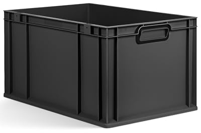 aidB Eurobox NextGen 2.0 Cycle - 600x400x320mm – 65L Aufbewahrungsbox aus recyceltem Material - Stapelbare Lagerbox in Anthrazit – geschlossene Griffe - Industriequalität - inkl. ColorClips in Schwarz